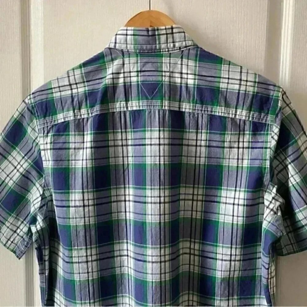 Tommy Hilfiger Mens Short Sleeve Button Down Shirt Cotton Blue Green Plaid Small - Picture 7 of 16